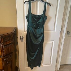 Emerald Green Satin Slip Dress - Women